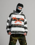 HEAVYWEIGHT RAW GANG STRIPE HOODIE / W JET BLACK & WHITE