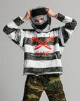 HEAVYWEIGHT RAW GANG STRIPE HOODIE / W JET BLACK & WHITE