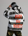 HEAVYWEIGHT RAW GANG STRIPE HOODIE / W JET BLACK & WHITE