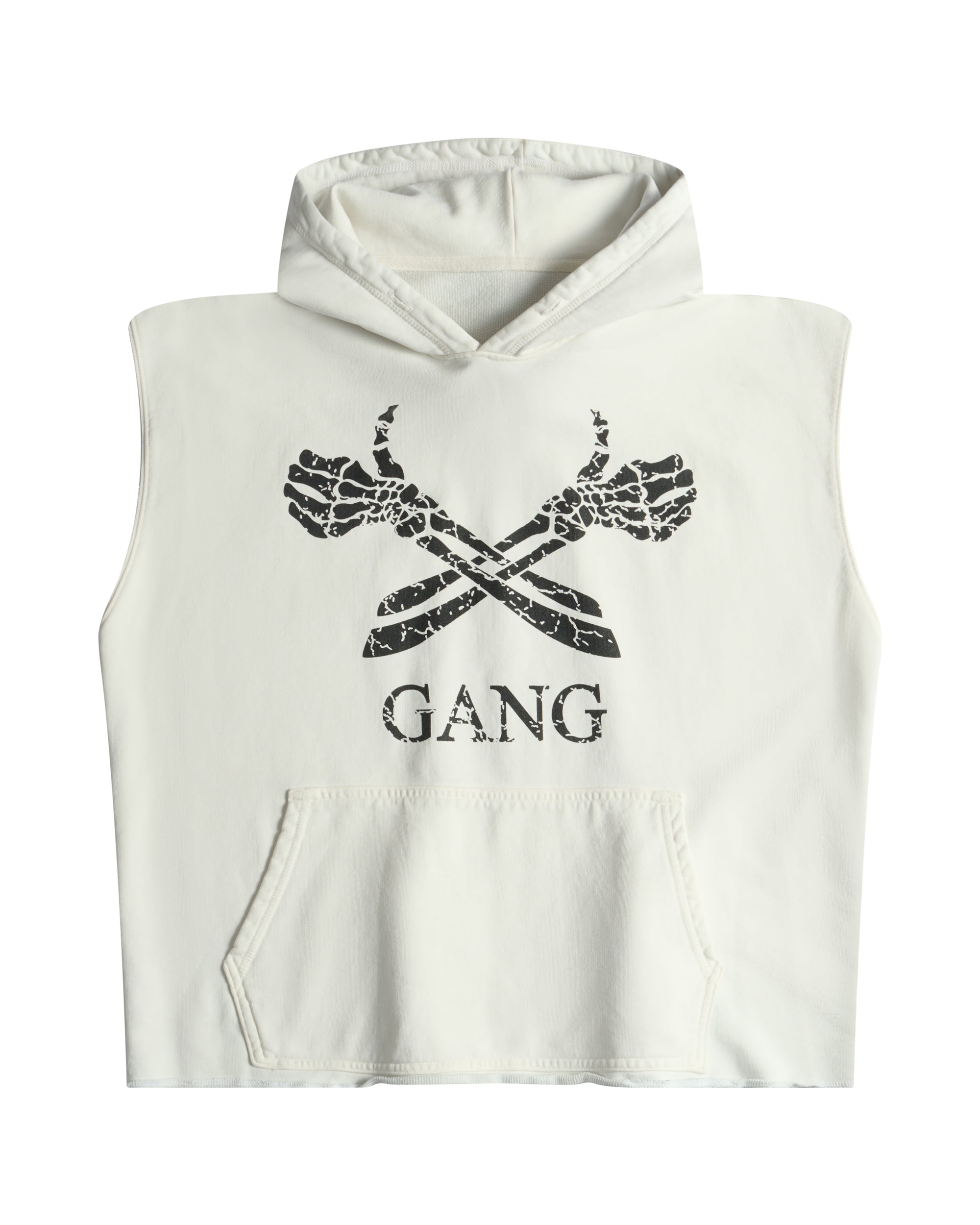 SLEEVELESS RAW GANG HOODIE / WHITE