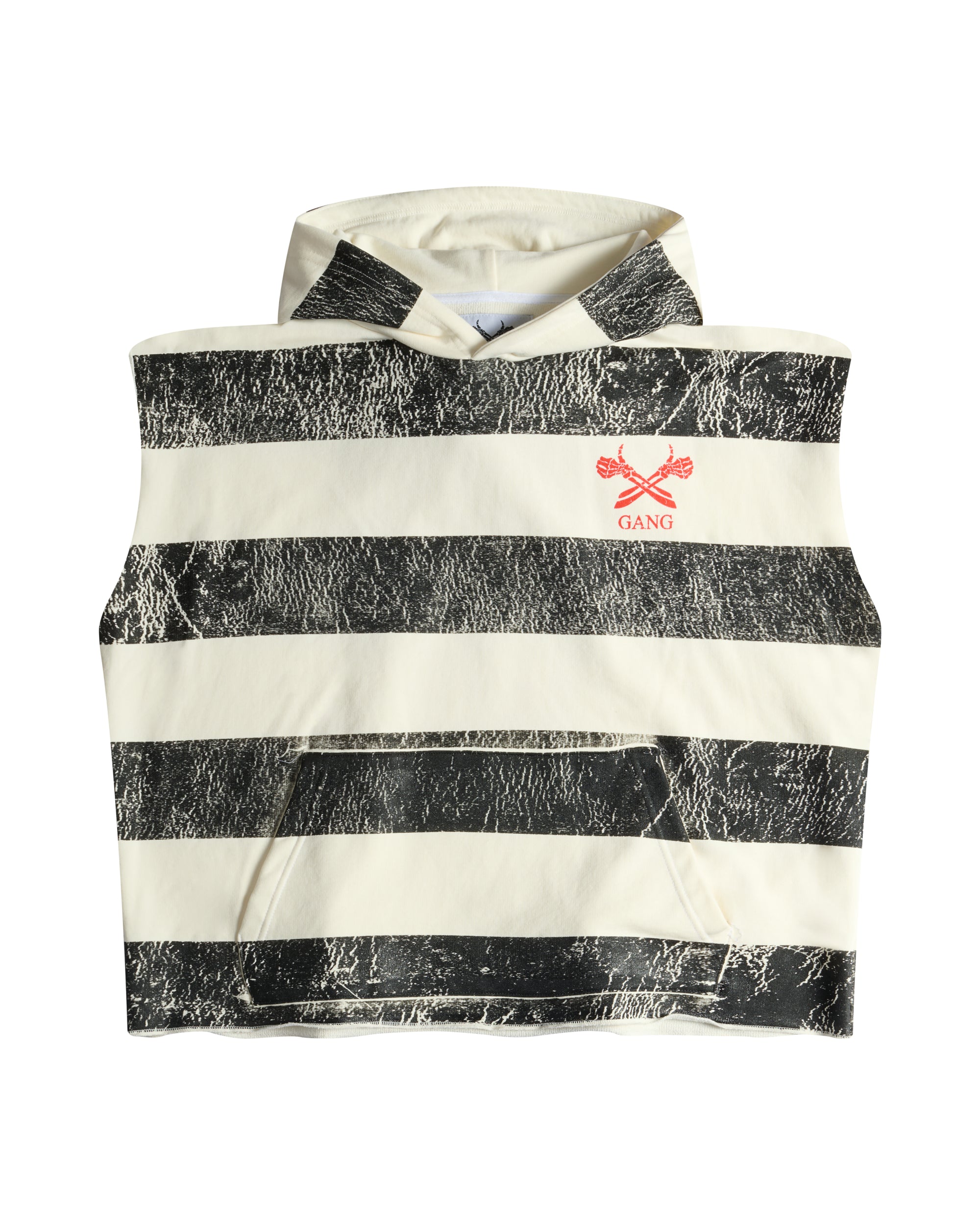 SLEEVELESS RAW GANG STRIPE HOODIE / BLACK &amp; WHITE GANG STRIPE