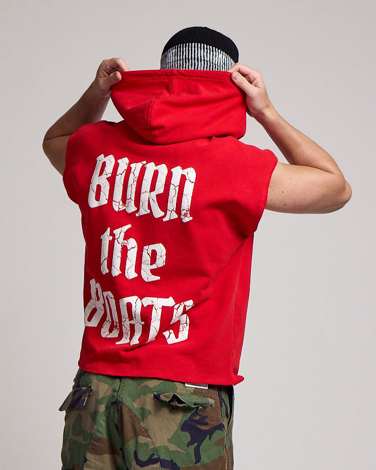 SLEEVELESS RAW GANG HOODIE / BANDANA RED