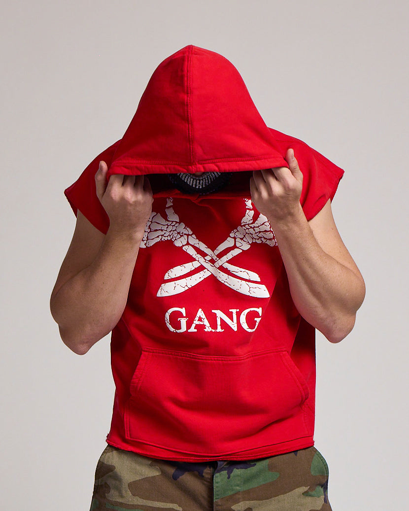 SLEEVELESS RAW GANG HOODIE / BANDANA RED