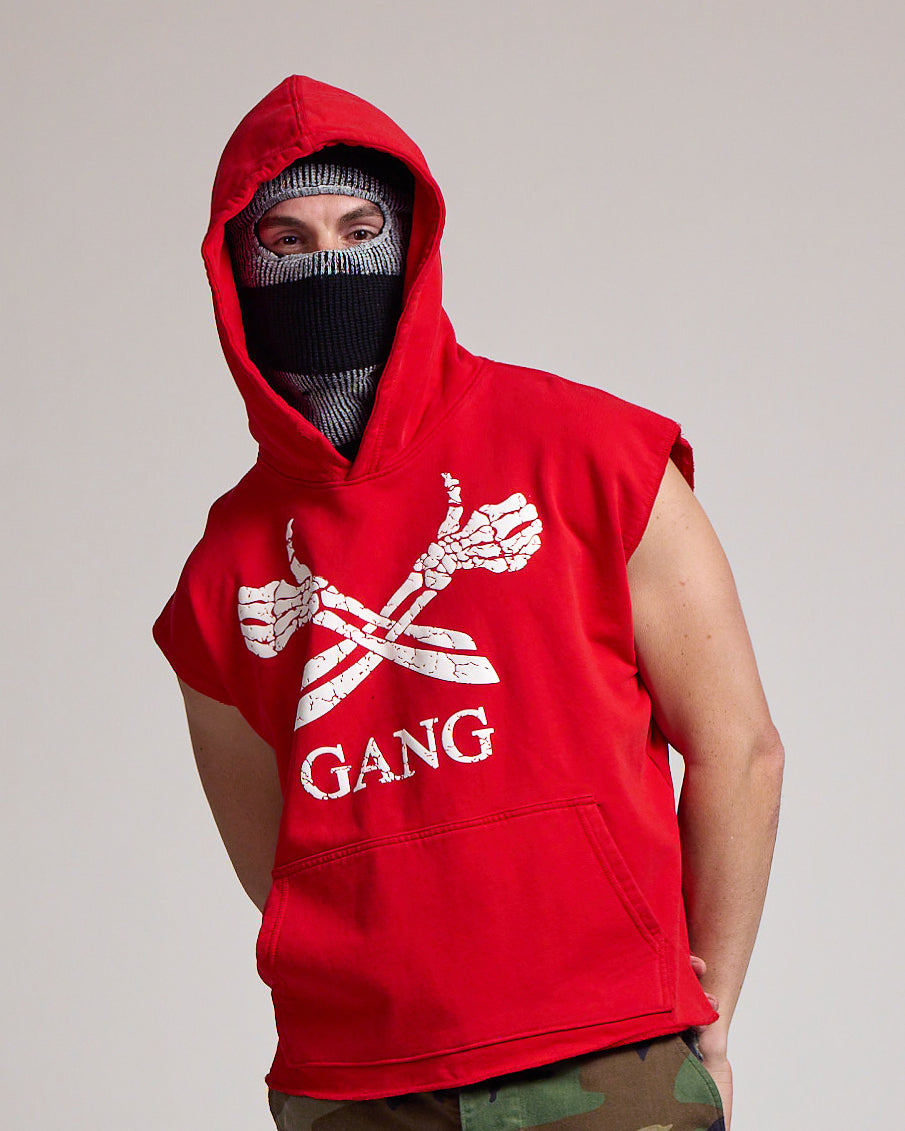 SLEEVELESS RAW GANG HOODIE / BANDANA RED