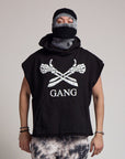 SLEEVELESS RAW GANG HOODIE / JET BLACK