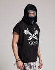 SLEEVELESS RAW GANG HOODIE / JET BLACK