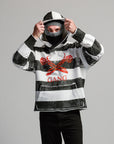 HEAVYWEIGHT RAW GANG STRIPE HOODIE / JET BLACK & WHITE