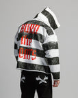 HEAVYWEIGHT RAW GANG STRIPE HOODIE / JET BLACK & WHITE