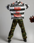 HEAVYWEIGHT RAW GANG STRIPE HOODIE / W JET BLACK & WHITE